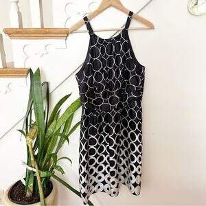 White House Black Market Silk Sheath Dress Geometric Print Sleeveless Size 12